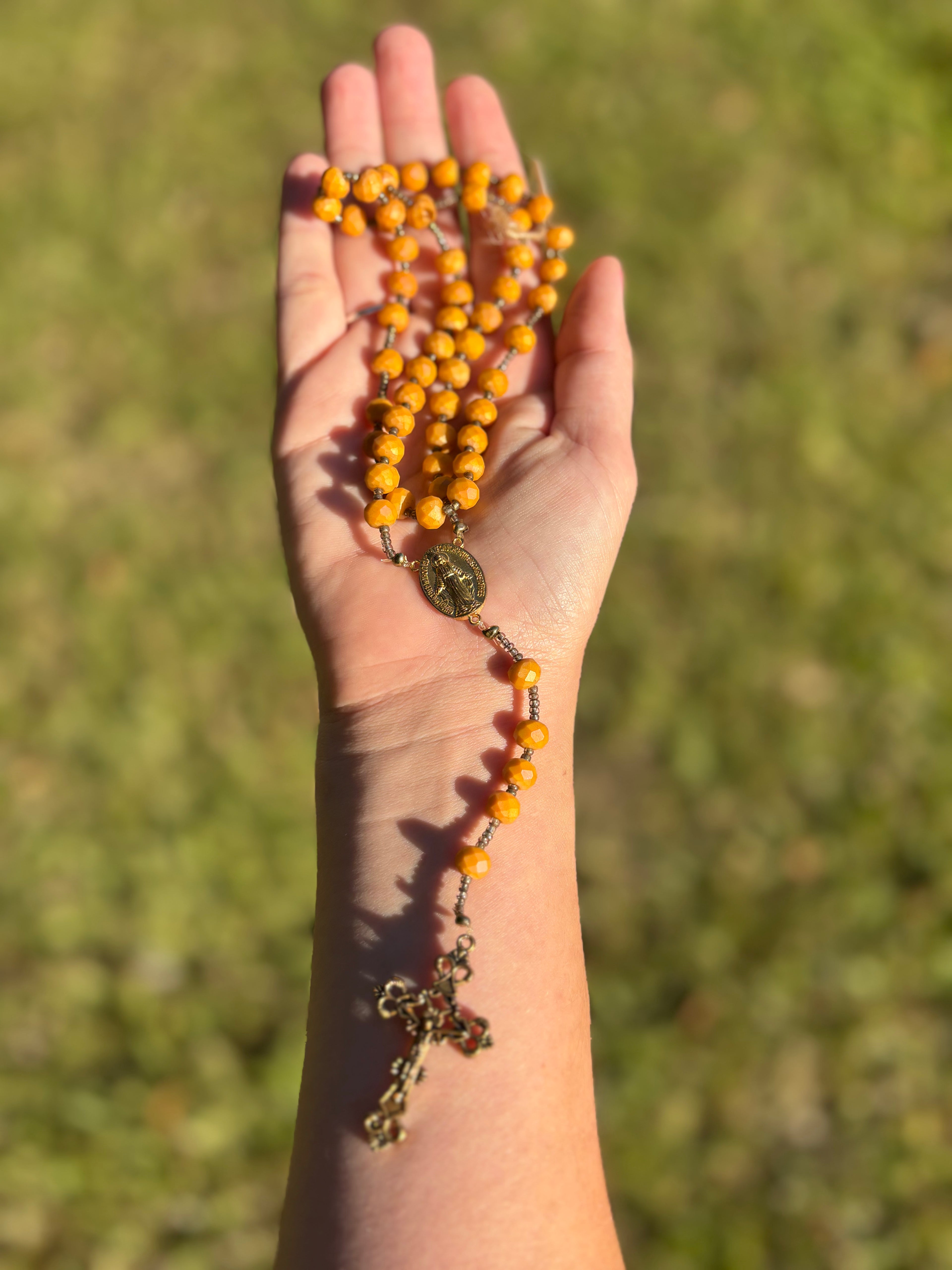 Orange Rosary Bronze Cross