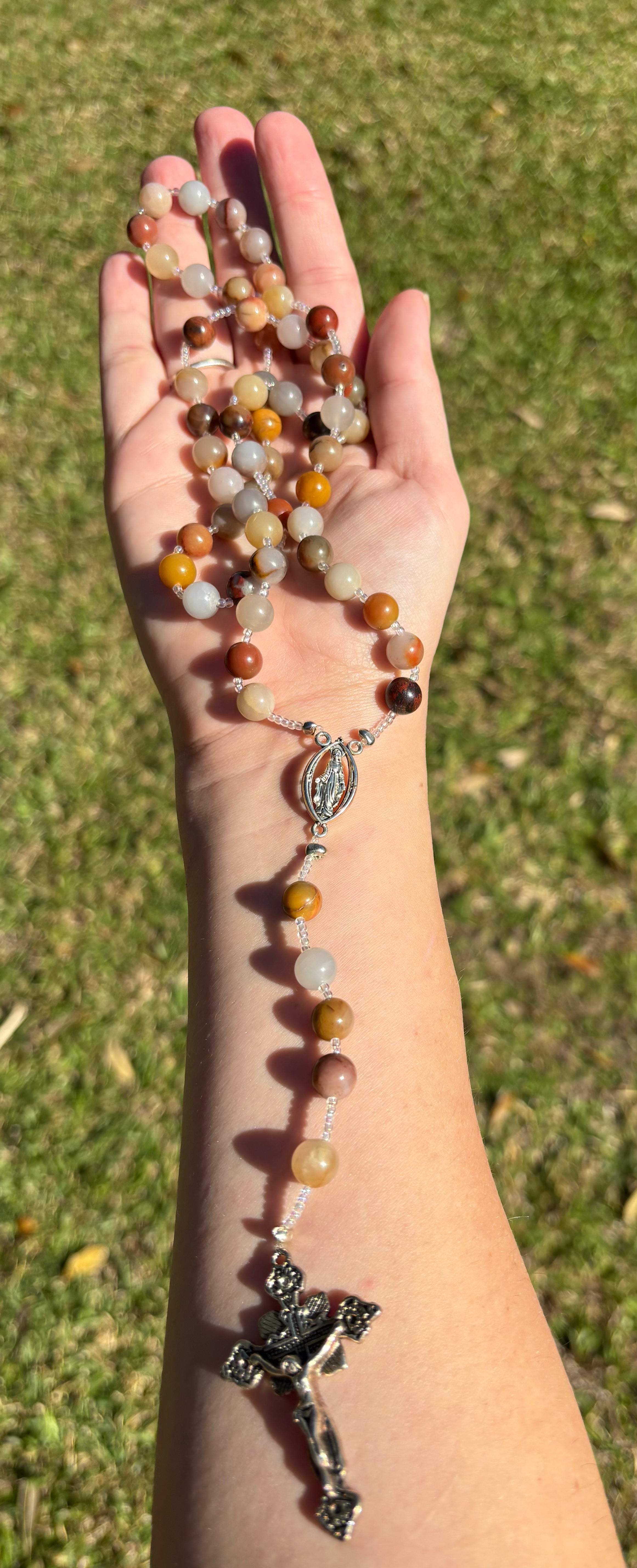 Multicolored Rosary Silver Cross